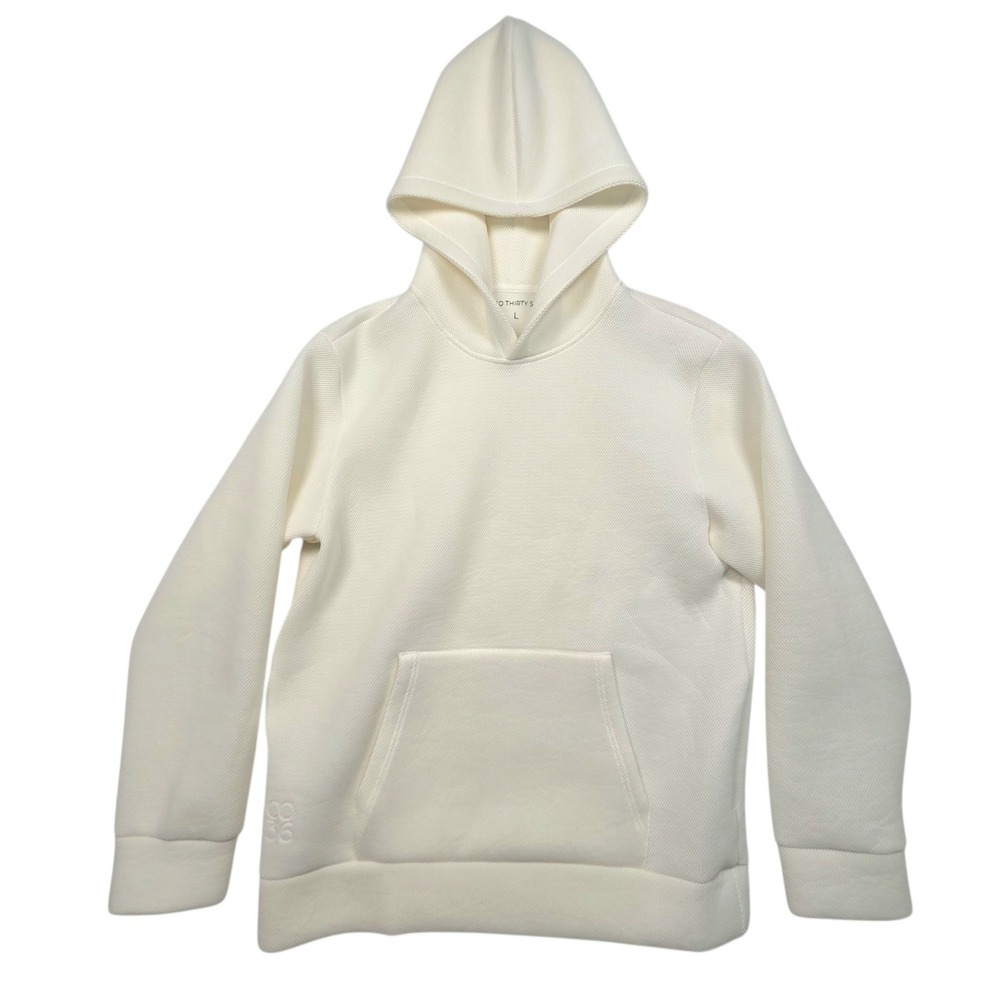 CO THIRTY SIX Hoodie Mens Large White Waffle Knit Scuba Pullover Sweatshirt